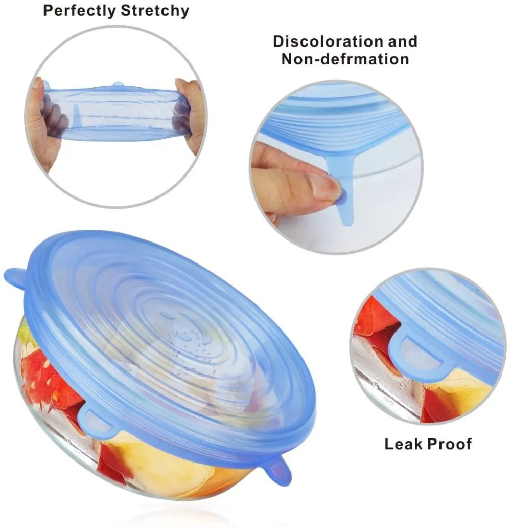 LMETJMA 6/12PCS Reusable Silicone Stretch Lids Kitchen Fresh Keeping Covers Compression Universal Silicone Stretch Lids KC0338