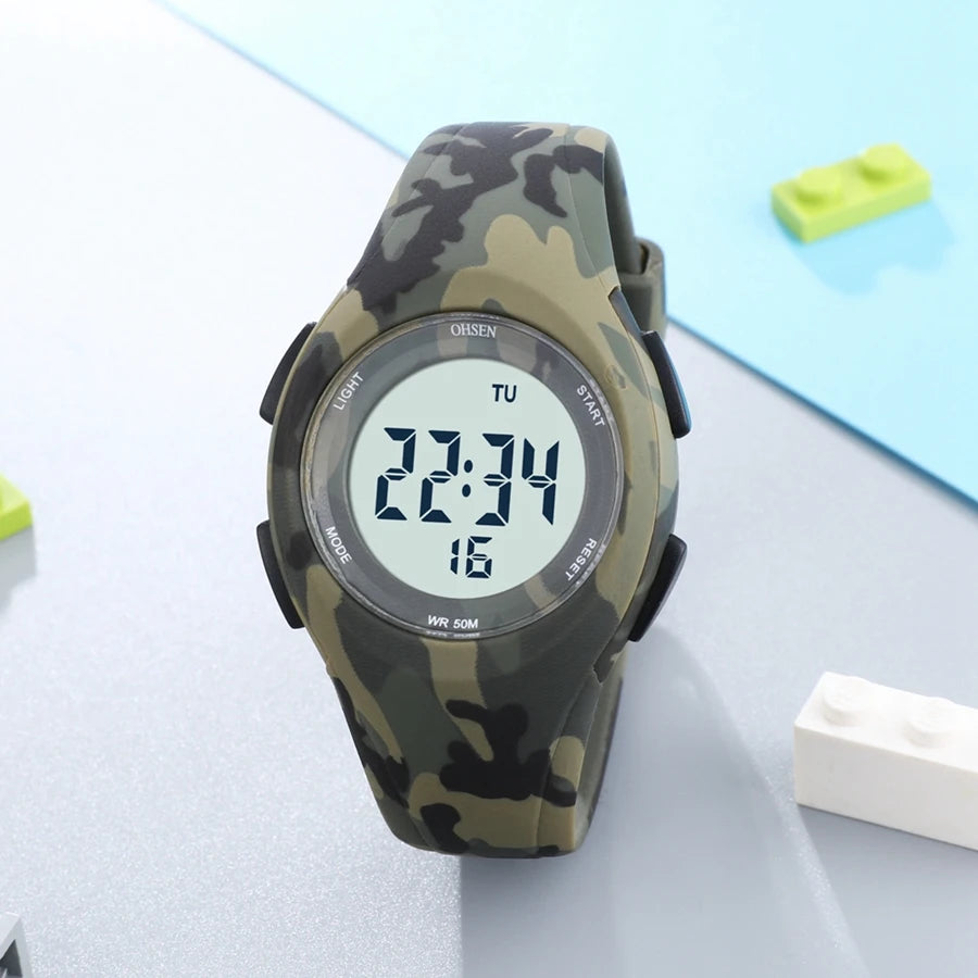 OHSEN Kids Digital Sport Watches 50M Waterproof Electronic Wristwatch Stop Watch LED Clock Children Watch For Boys Girls
