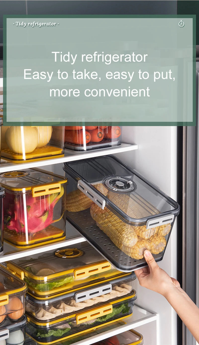 1PCS Timekeeping Kitchen Fridge Organizer Storage Box Lid Refrigerator Thickened Food Pantry Storage Drawer Box Containers Tools