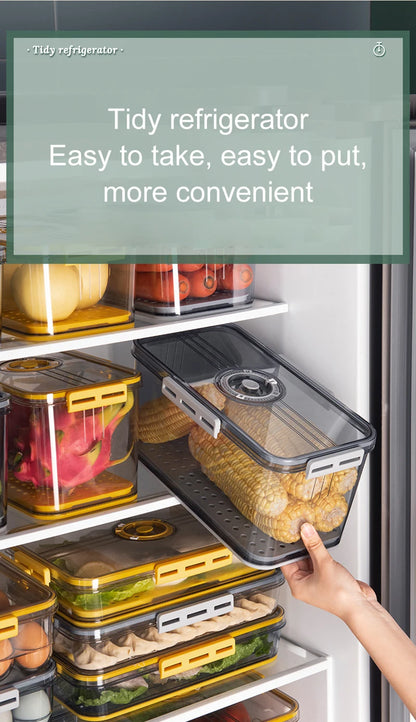 1PCS Timekeeping Kitchen Fridge Organizer Storage Box Lid Refrigerator Thickened Food Pantry Storage Drawer Box Containers Tools