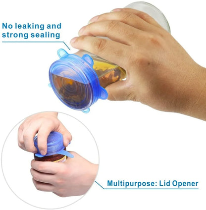 LMETJMA 6/12PCS Reusable Silicone Stretch Lids Kitchen Fresh Keeping Covers Compression Universal Silicone Stretch Lids KC0338