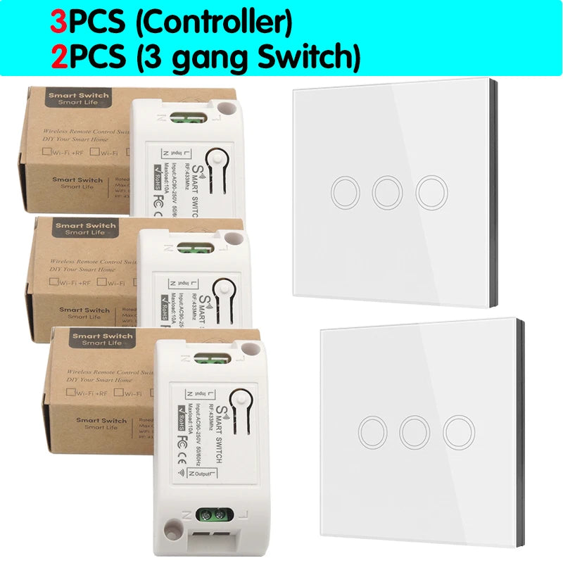 Smart Home Touch Light Switch Led Wireless 86*86 Remote on Off Wall Switch AC 110V 220V 10A Receiver 1/2/3gang for Ceiling Lamp