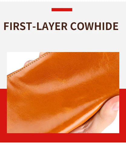 RFID Blocking 100% Genuine Leather Women Wallet Long Lady Purse Brand Design Luxury Bag Oil Wax Card Holder Female Coin Clips