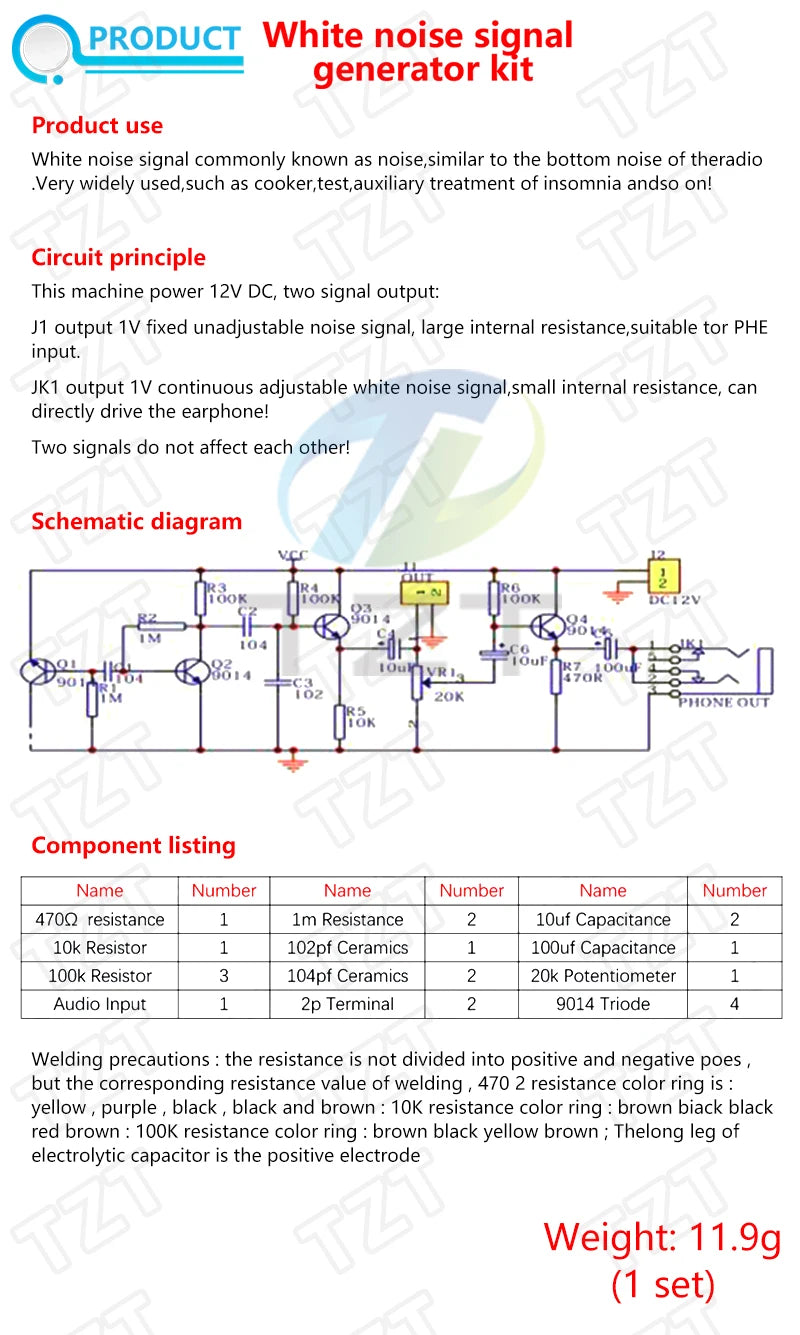 White Noise Signal Generator DIY Kit Electronic Kit 2-Channel Output for Burn-in Test Therapy on Insomnia Noise Generator