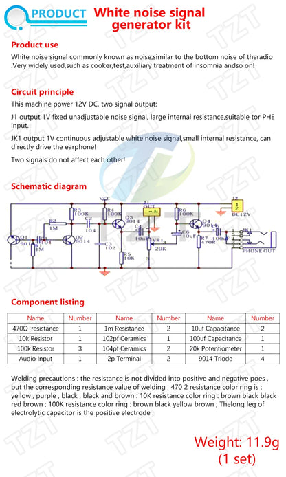 White Noise Signal Generator DIY Kit Electronic Kit 2-Channel Output for Burn-in Test Therapy on Insomnia Noise Generator