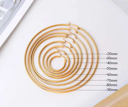 90mm Stainless Steel Large Circle Smooth Gold Color Round Loop Hoop Earring for Women Ear Ring Brincos