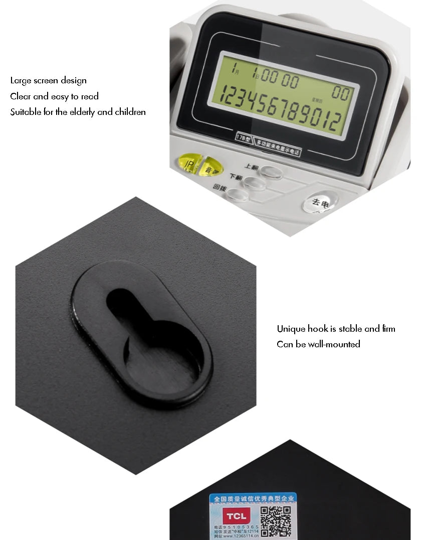 Caller ID Home Landline with Loud Ringtone for Elderly, Corded Desk Phone, Wall Mountable Fixed Landline Telephone