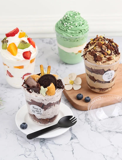 50pcs 360ml Disposable Plastic Cups With Lid Transparent Salad Cup DIY Dessert Bowl Container For Bar Cafe Home Party Supplies