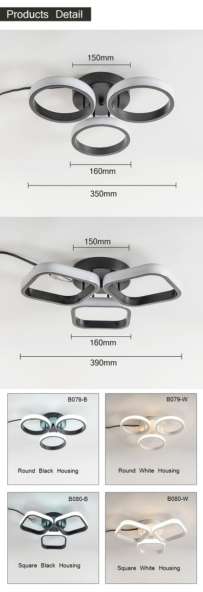 LED Ceiling Light Modern 3 Rings Ceiling Lamp for Bedroom Living Room Bathroom Entrance Corridor Ceiling Kitchen Lighting