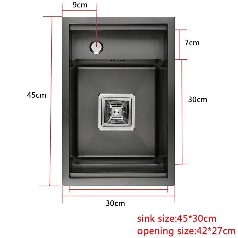 Black Kitchen sink Hidden Single bowl Bar Small Size sink Stainless Steel Balcony sink Concealed black kitchen sink Bar sink