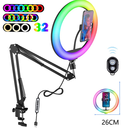 Selfie Ring Light 26cm RGB Fill LED RingLight Selfie Lamp Photography Lighting Mobile Holder Tripod Stand For Video Youtube Live