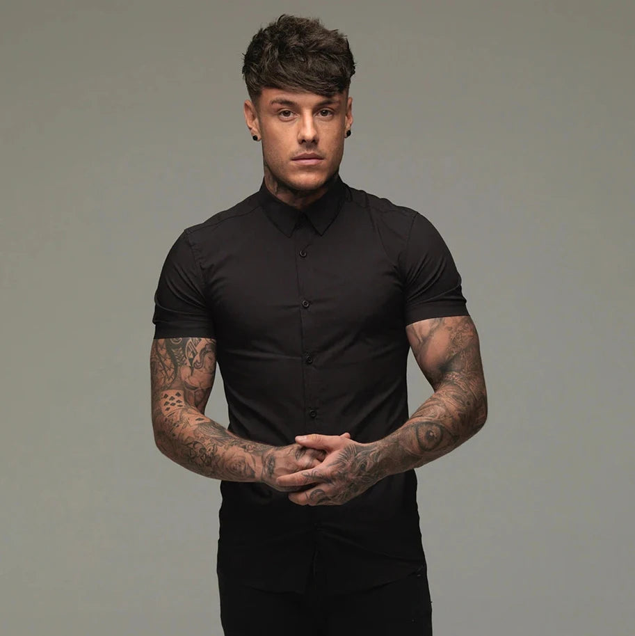 Summer Fashion Slim Fit Button Short Sleeve Shirts Men Casual Sportswear Dress Shirt Male Hipster Shirts Tops Fitness Clothing