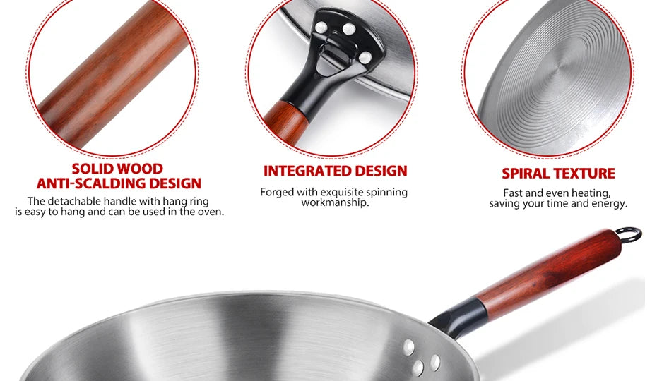 Konco Handmade Iron Wok Traditional Cookware Iron Pot Non-coating Healthy Wok Gas Cookware-30/32/34CM