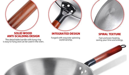 Konco Handmade Iron Wok Traditional Cookware Iron Pot Non-coating Healthy Wok Gas Cookware-30/32/34CM