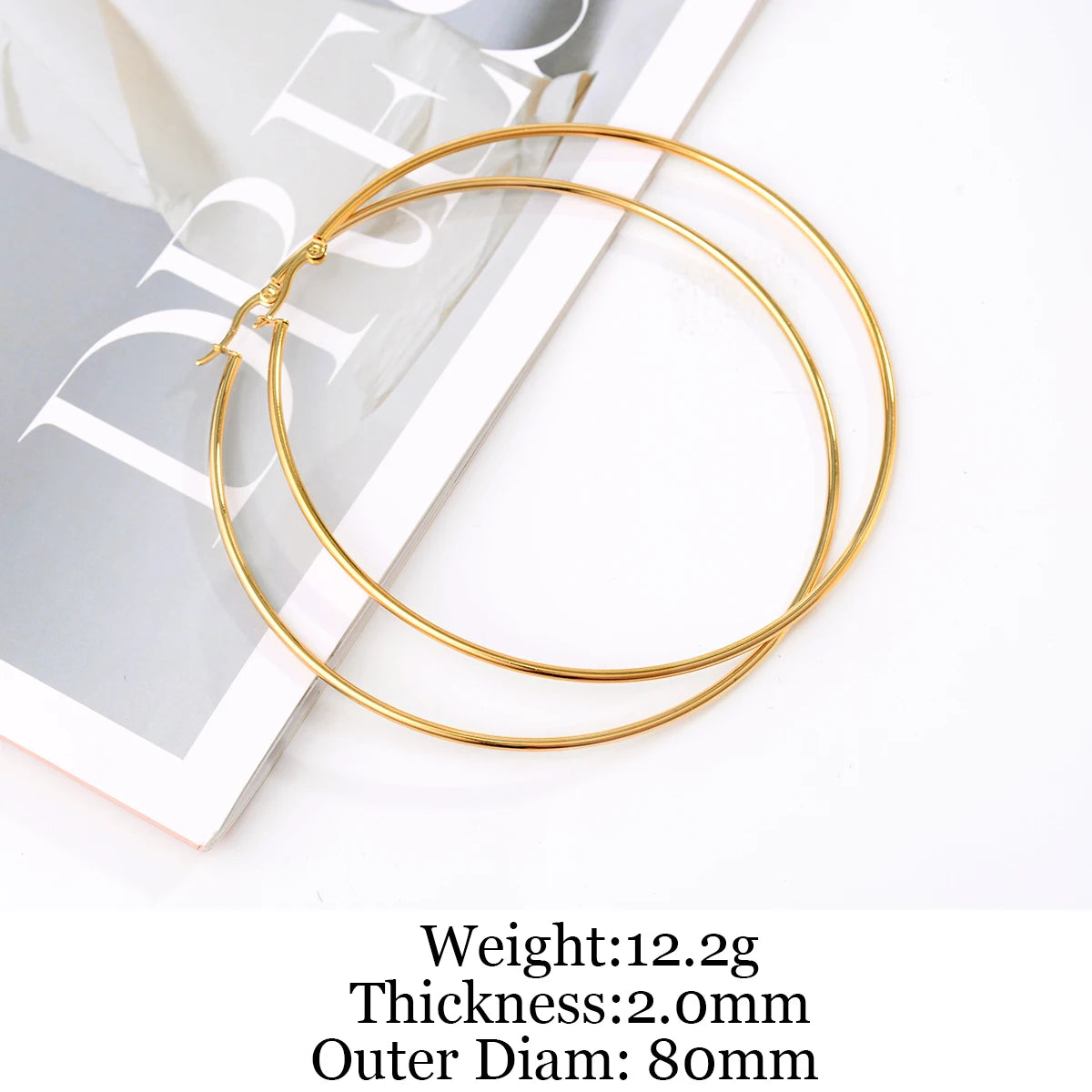 90mm Stainless Steel Large Circle Smooth Gold Color Round Loop Hoop Earring for Women Ear Ring Brincos