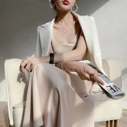 Vintage Satin Women's Dress Summer Sexy Spaghetti Strap Long Party Maxi Dresses Midi Robe Female Clothing