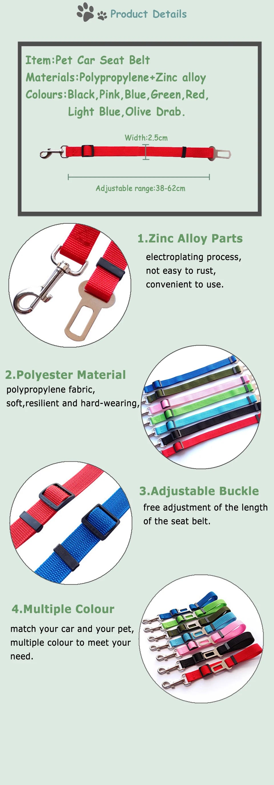 2021 New Vehicle Car Pet Dog Seat Belt Puppy Car Seatbelt Harness Lead Clip Pet Dog Supplies Safety Lever Auto Traction Products