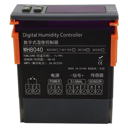 WH8040 Temperature&Humidity Controller 1% ~ 99% Air Refrigeration Thermostat for Home Fridge Lab Cooler 12V/24V/220V
