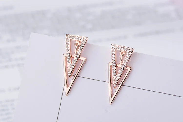 New in 925 Sterling Silver Double Triangle Zircon Stud Earrings For Women Luxury Jewelry Novelties 2023 Trend to Sell