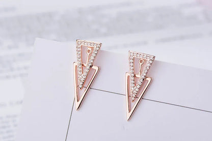 New in 925 Sterling Silver Double Triangle Zircon Stud Earrings For Women Luxury Jewelry Novelties 2023 Trend to Sell
