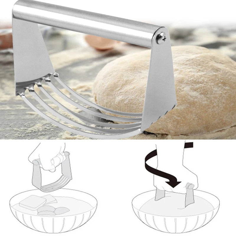 Manual Stainless Steel Dough Blender, Pastry Cutter, Ergonomic Handle, 5 Blade Baking Tool, Kitchen Gadget, Hot Sell