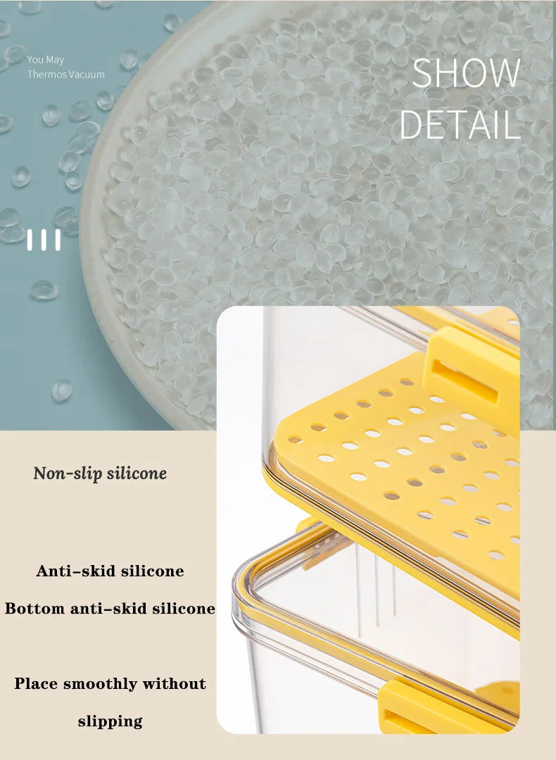 1PCS Timekeeping Kitchen Fridge Organizer Storage Box Lid Refrigerator Thickened Food Pantry Storage Drawer Box Containers Tools