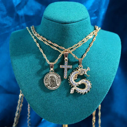 New Multi Layer Butterfly Dragon Charms Crystal Necklaces For Women Punk Golden Angel Letter Clavicle Chain Hiphop Gifts Jewelry