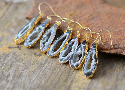 Women Earrings Unusual Natural Druzy Dangle Earrings Designer Bohemian Earrings US European Drusy Jewelry Dropshipping