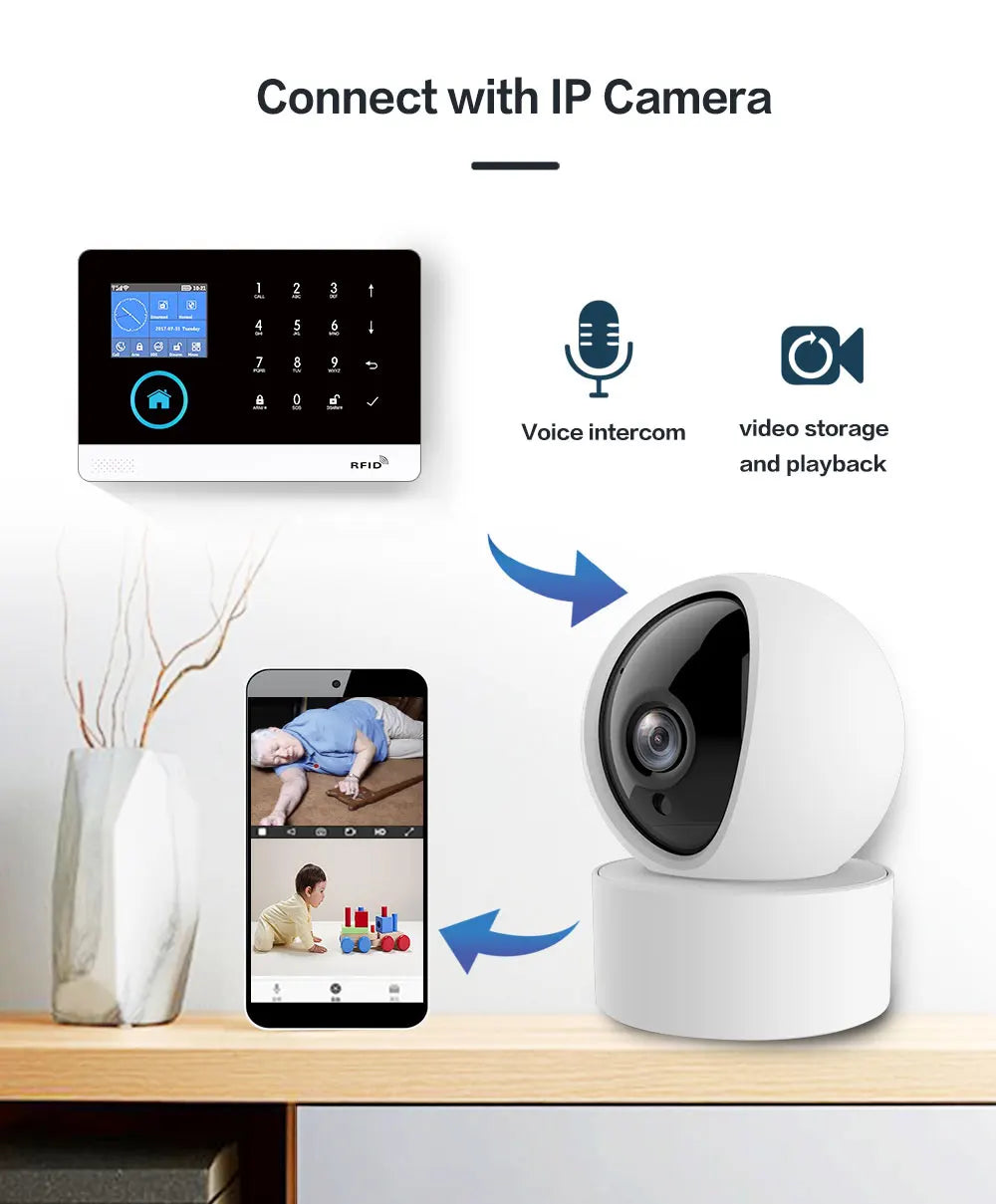 Wireless Home Alarm System Tuya Smart Home WIFI 2G GSM Security Alarms For Home With Motion Sensor With Alexa & Google Home
