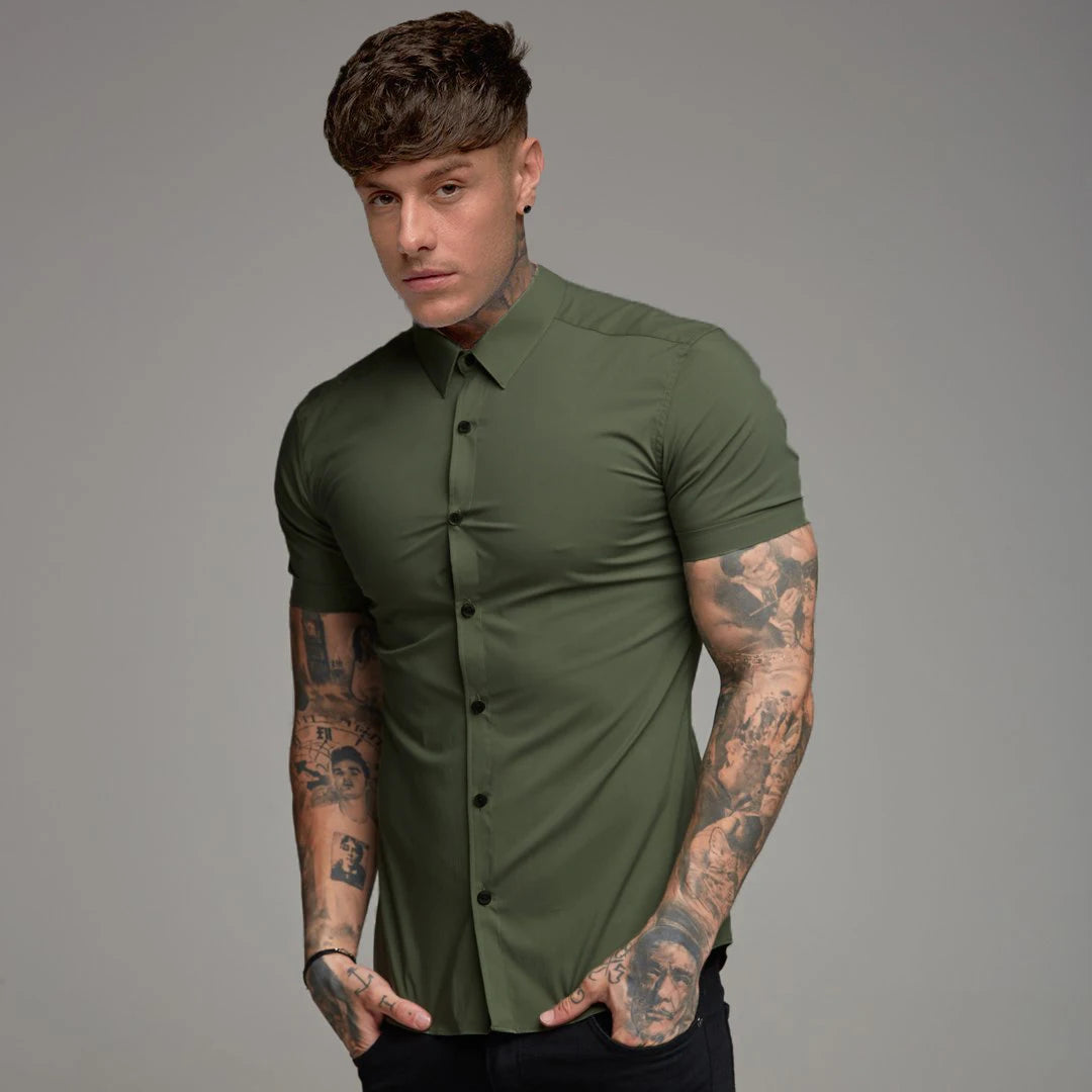 Summer Fashion Slim Fit Button Short Sleeve Shirts Men Casual Sportswear Dress Shirt Male Hipster Shirts Tops Fitness Clothing