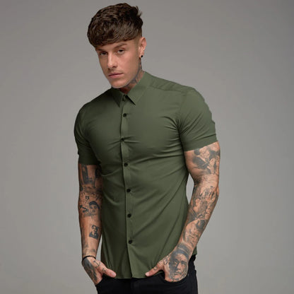 Summer Fashion Slim Fit Button Short Sleeve Shirts Men Casual Sportswear Dress Shirt Male Hipster Shirts Tops Fitness Clothing