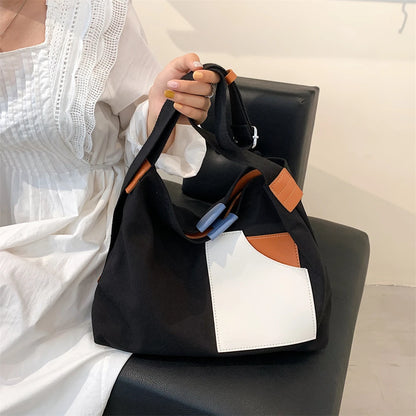 Large Capacity Canvas Tote Bags for Women 2021 New Contrast Color Bucket Travel Bag Simple Fashion Girl's Shopper Shoulder Totes