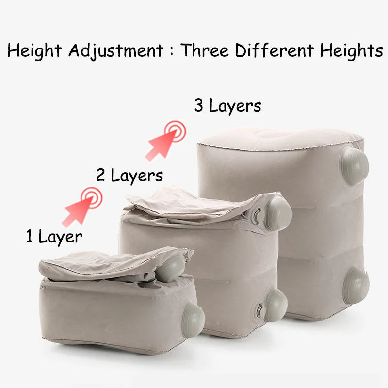 Inflatable Travel Pillow Foot Rest Kids Car Airplane Sleeping Bed Leg Support Height Adjustable Footrest Pillow for Long Trips