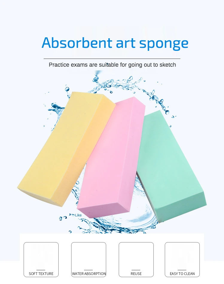 3 pcs Art supplies gouache watercolor sponge absorbent sponge brush Strong water absorption pigment sponge Mixed color send