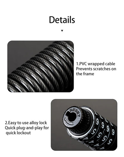 ROCKBROS Mini Password Lock Anti-theft Bicycle Durable Steel Wire Lock Helmet Lock Chain Bike Frame Lock Bike Accessories