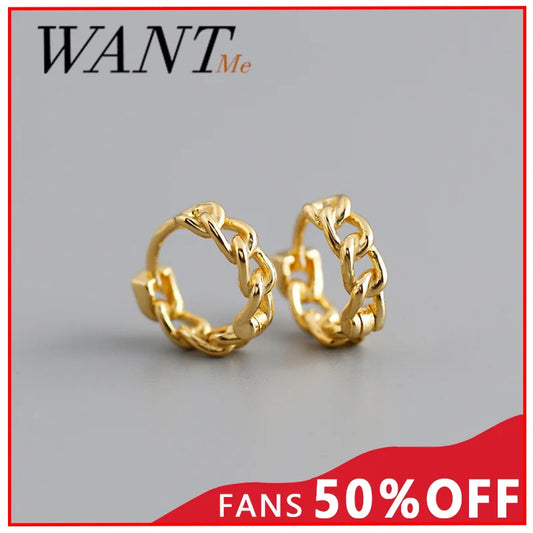 WANTME Genuine 925 Sterling Silver Simple Link Chain Punk Ear Buckle for Women Unisex Hip Hop Earrings Jewelry Accessories 2021