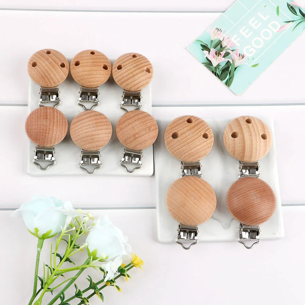 Kovict 5Pcs 19 Styles Beech Wooden Clips Metal Bracket DIY Pacifier Chain Handmade Crafts Accessories