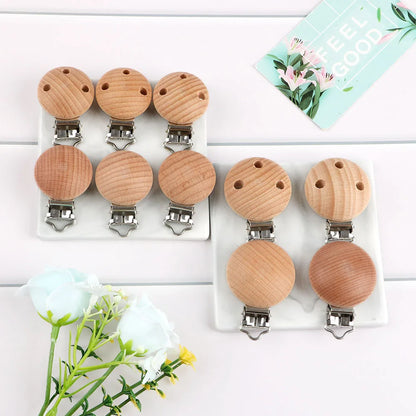 Kovict 5Pcs 19 Styles Beech Wooden Clips Metal Bracket DIY Pacifier Chain Handmade Crafts Accessories