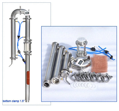 Copper Mesh Tube Distillation Tower with Sight Glass Bottom Clamp, Household Brewing Equipment, Brandy Vodka, 1.5 ", 2"