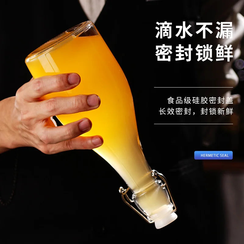 Enzyme Bottle,Bartender Tool,Fresh Lemon Lime Kitchen Oil Bottle,Jars With Lid Seal Buckle Plastic Storage Container Glass