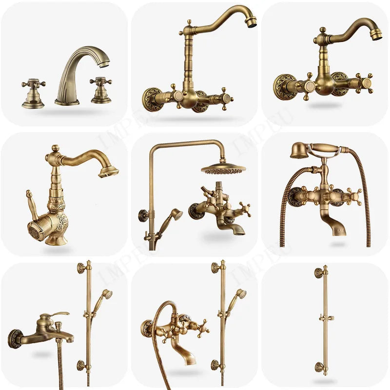 Bathroom Accessories Antique Brass Collection, Towel Ring, Paper Holder, Toilet Brush, Coat Hook, Bath Rack, Soap Dish, Faucet