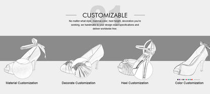 Customized Block Heels for Ladies Wedding Shoes Womens Ivory White Bridal Boot 7.5CM