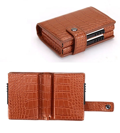 PUOU Double Card Wallet Aluminium RFID Blocking Metal Card Package Card Holder Credit Card Case Men Card ID Holder Card Box