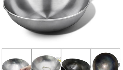 Konco Handmade Iron Wok Traditional Cookware Iron Pot Non-coating Healthy Wok Gas Cookware-30/32/34CM