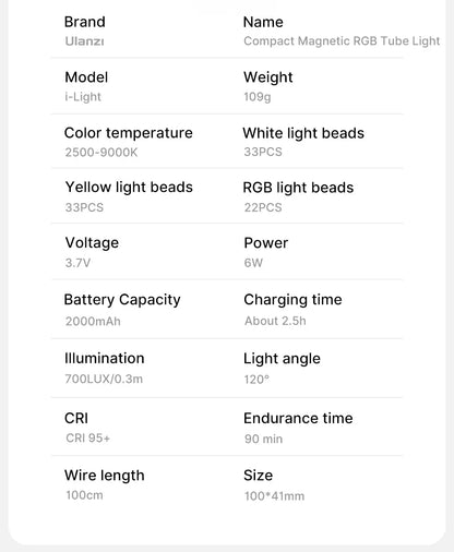 Ulanzi i-Light Handheld Light Stick RGB Led Video Light 2500-9000K Photography Light Rgb Ice Light Tube Light for Youtube Live