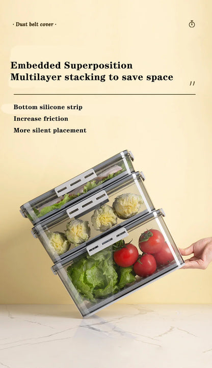 1PCS Timekeeping Kitchen Fridge Organizer Storage Box Lid Refrigerator Thickened Food Pantry Storage Drawer Box Containers Tools