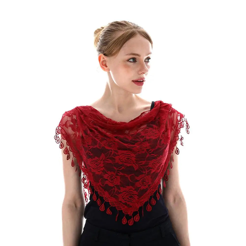 Embroidered Triangle Scarf For Church Shawl Catholic Church Prayer Shawl Sheer Floral Spanish Mantilla Lace Veil Wedding Cape