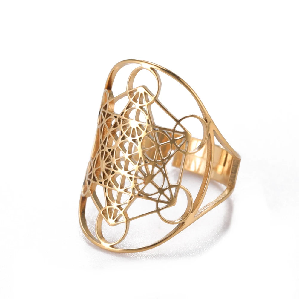 Cooltime Archangel Metatron Rings Cube Stainless Steel for Women Men Salomon Jewelry Secret Geometry Finger Accessories Amulet