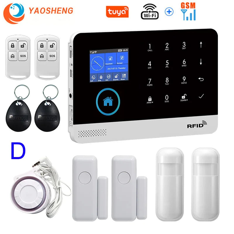 Wireless Home Alarm System Tuya Smart Home WIFI 2G GSM Security Alarms For Home With Motion Sensor With Alexa & Google Home