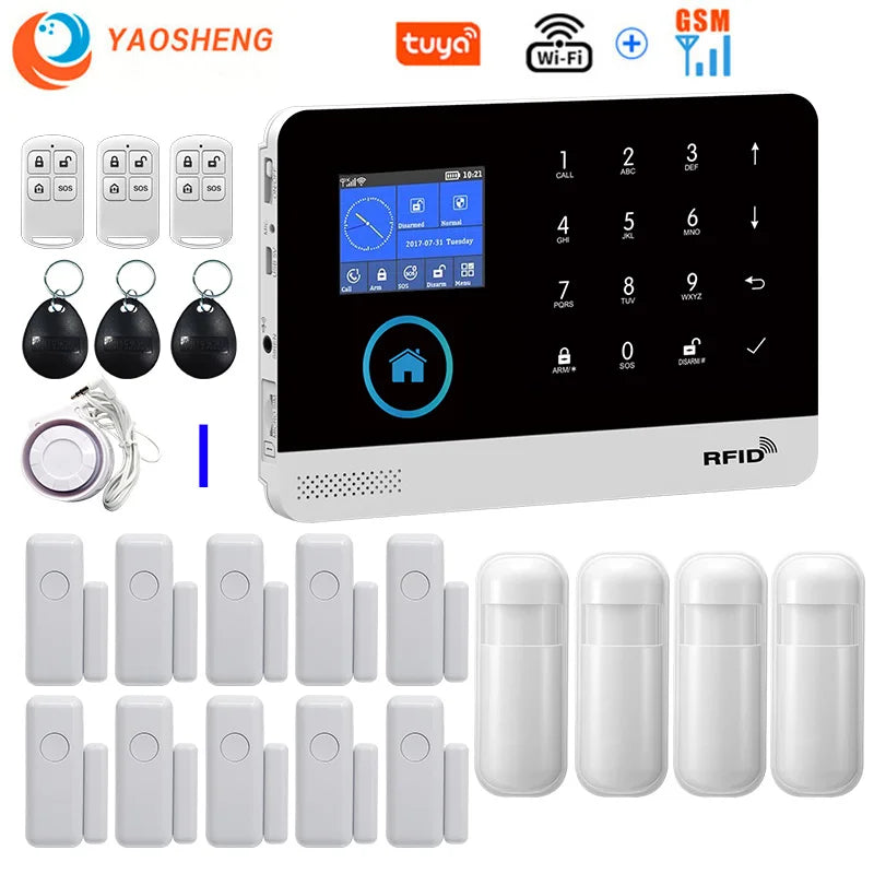 Wireless Home Alarm System Tuya Smart Home WIFI 2G GSM Security Alarms For Home With Motion Sensor With Alexa & Google Home